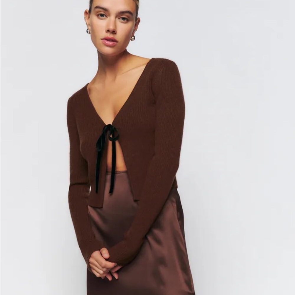 Antoinette Velvet-Trimmed Ribbed Recycled-Cashmere Cardigan, Size S